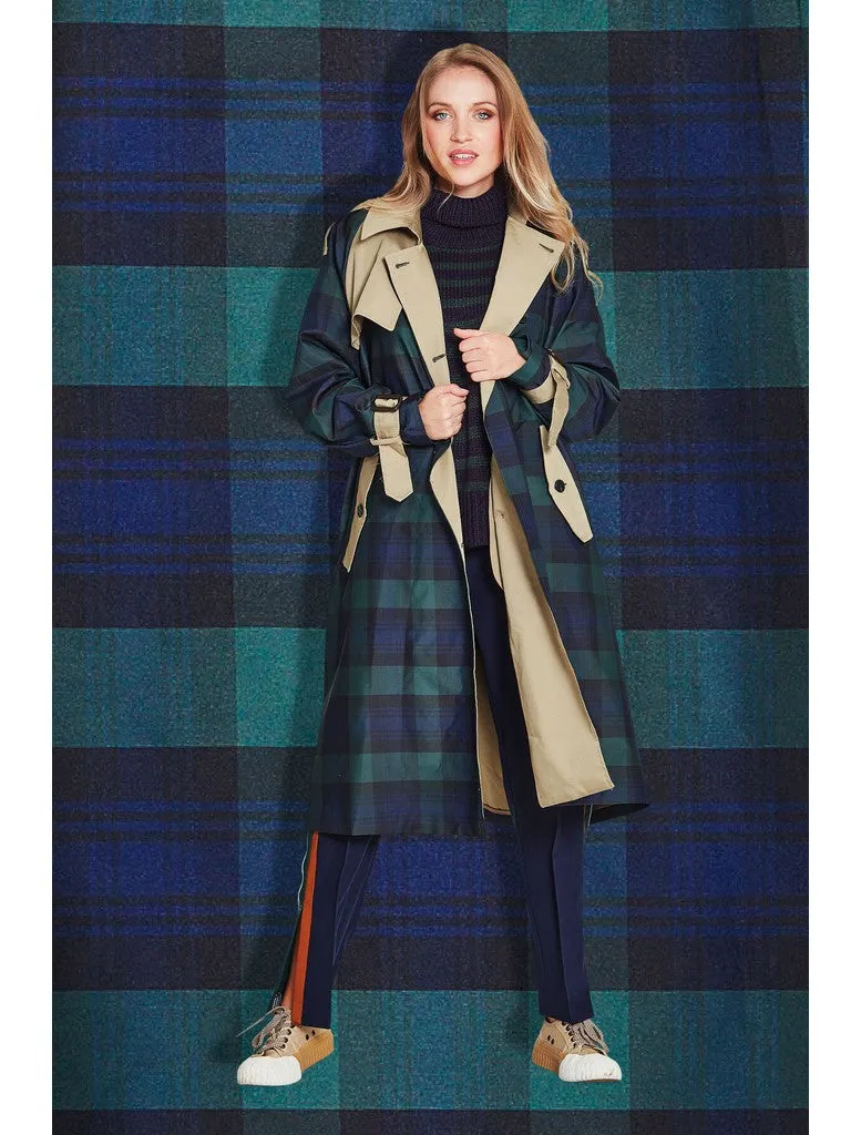 Check The Trench Coat - Navy Green Check