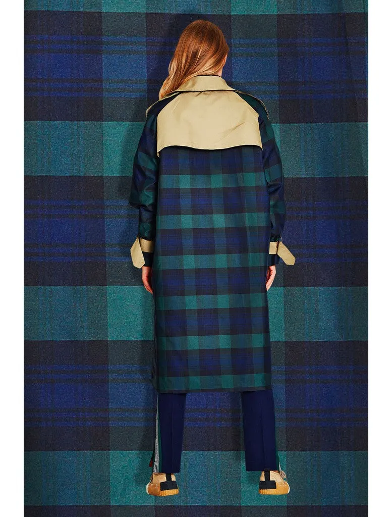 Check The Trench Coat - Navy Green Check