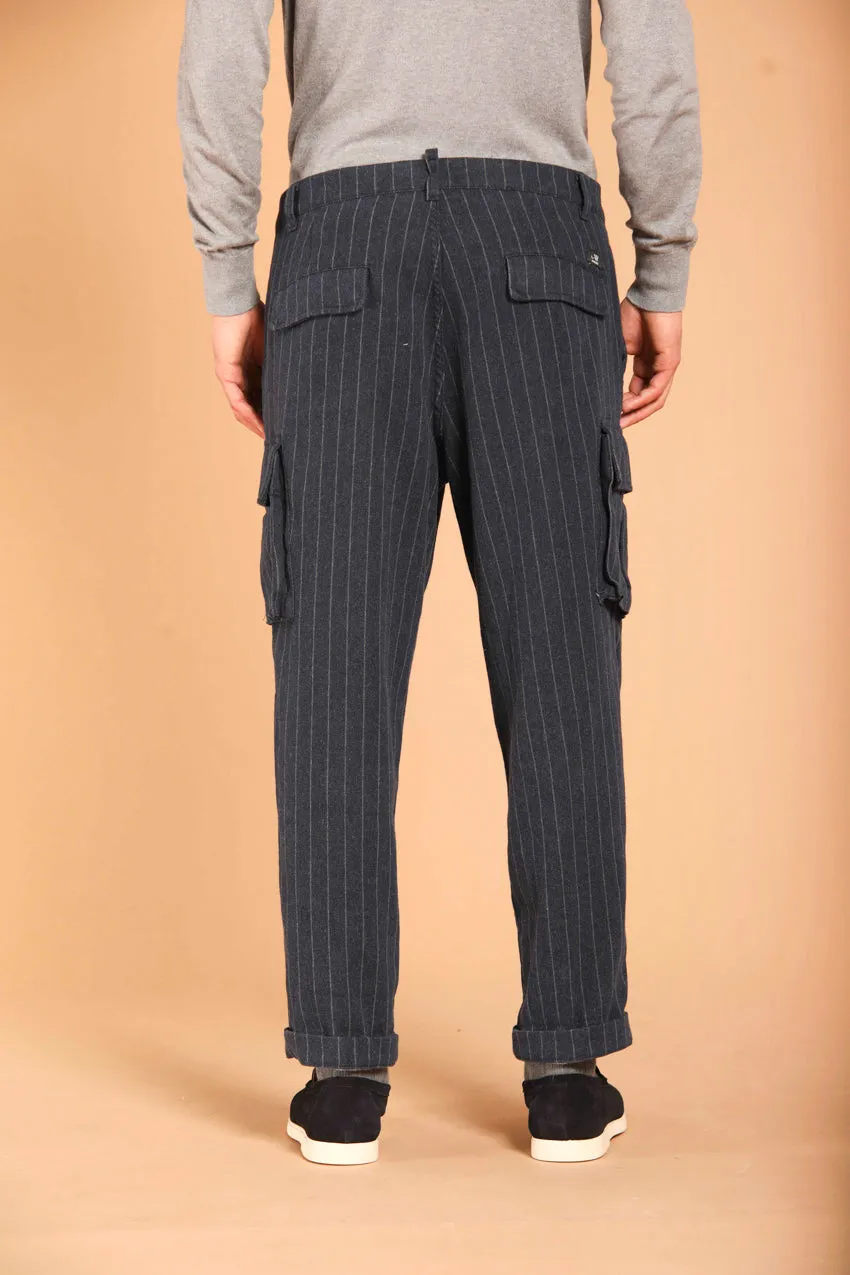 Chile 1 Pinces men's cargo pants in cotton wool-effect with pinstripe wool effect relaxed fit.