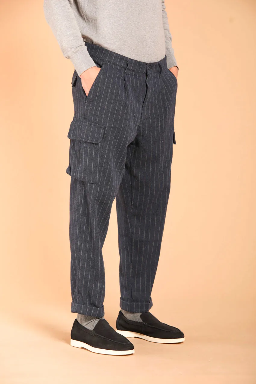Chile 1 Pinces men's cargo pants in cotton wool-effect with pinstripe wool effect relaxed fit.