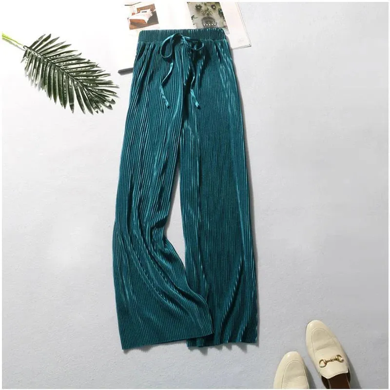 ChillFlex Women’s Pleated Wide-Leg Ice Silk Trousers