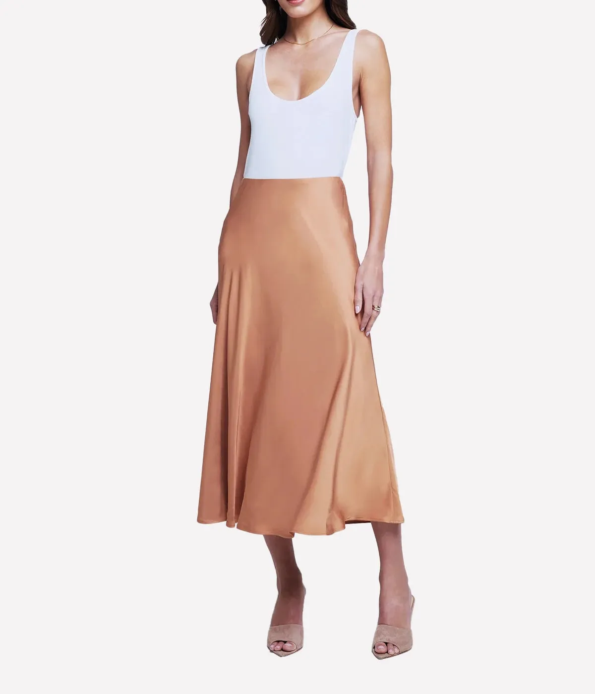 Clarisa Bias Length Skirt in Soft Tan
