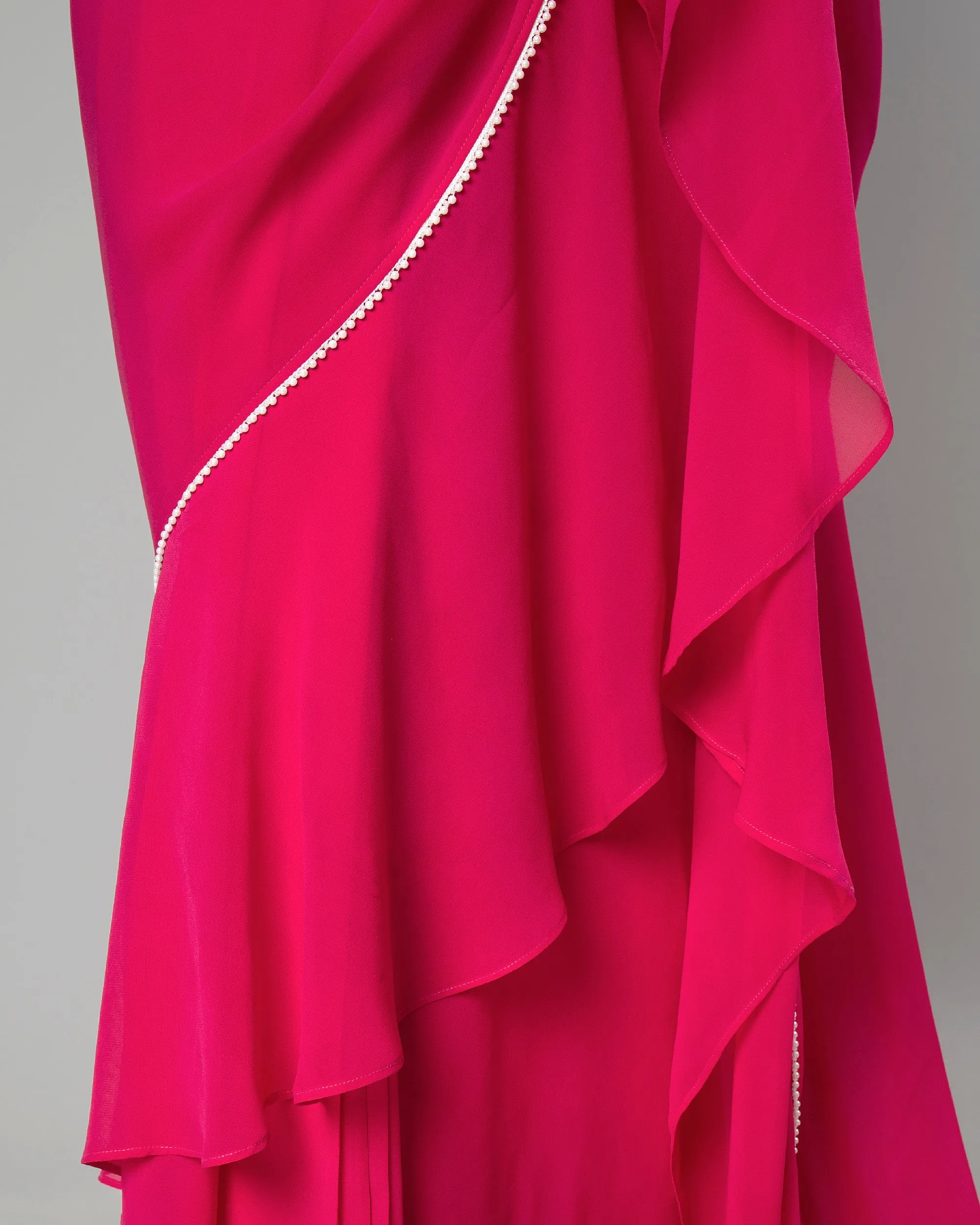 Classic Hot Pink Ruffled Designer Pre-Draped Saree