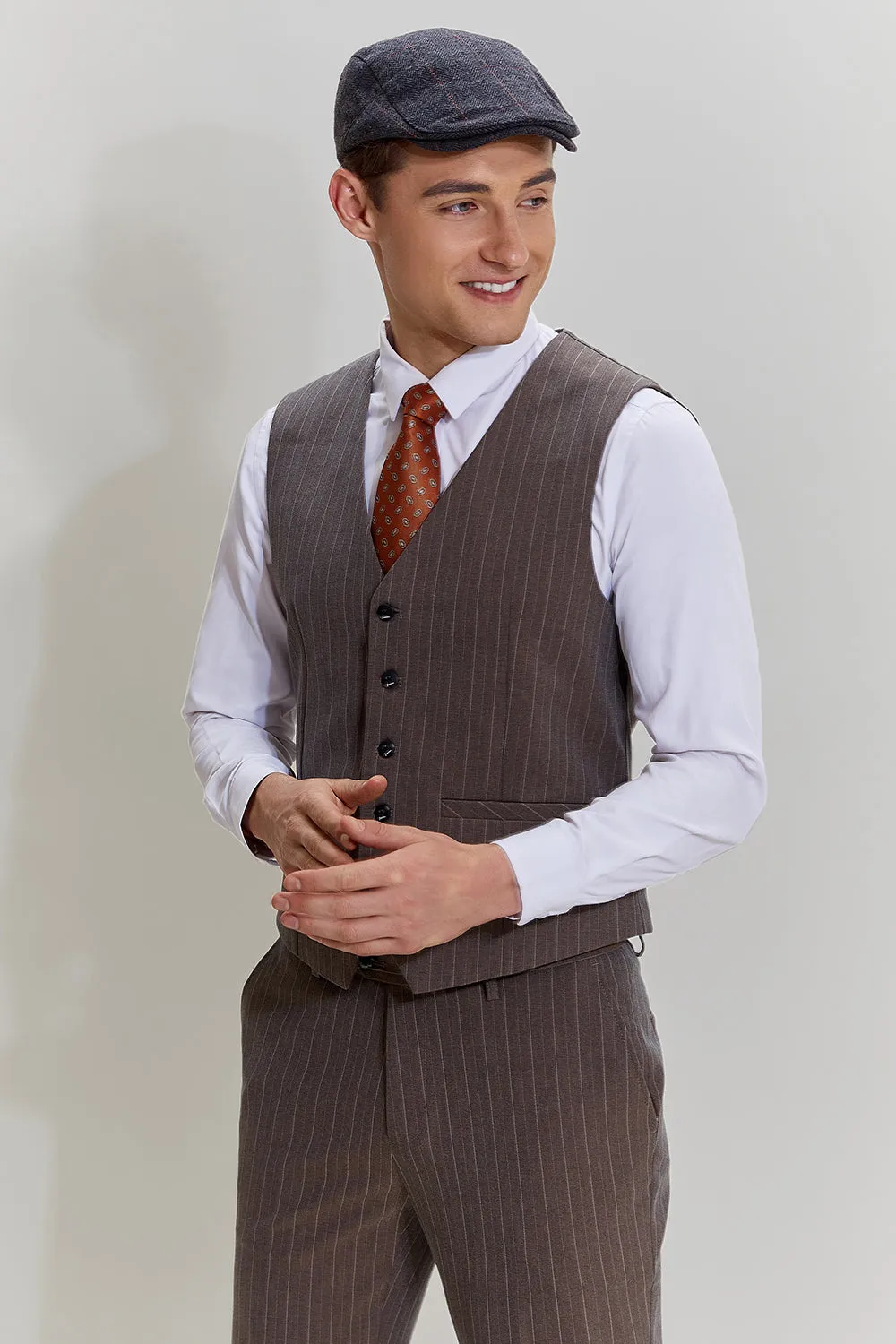 Coffee Pinstripe 3 Piece Men's Party Suits