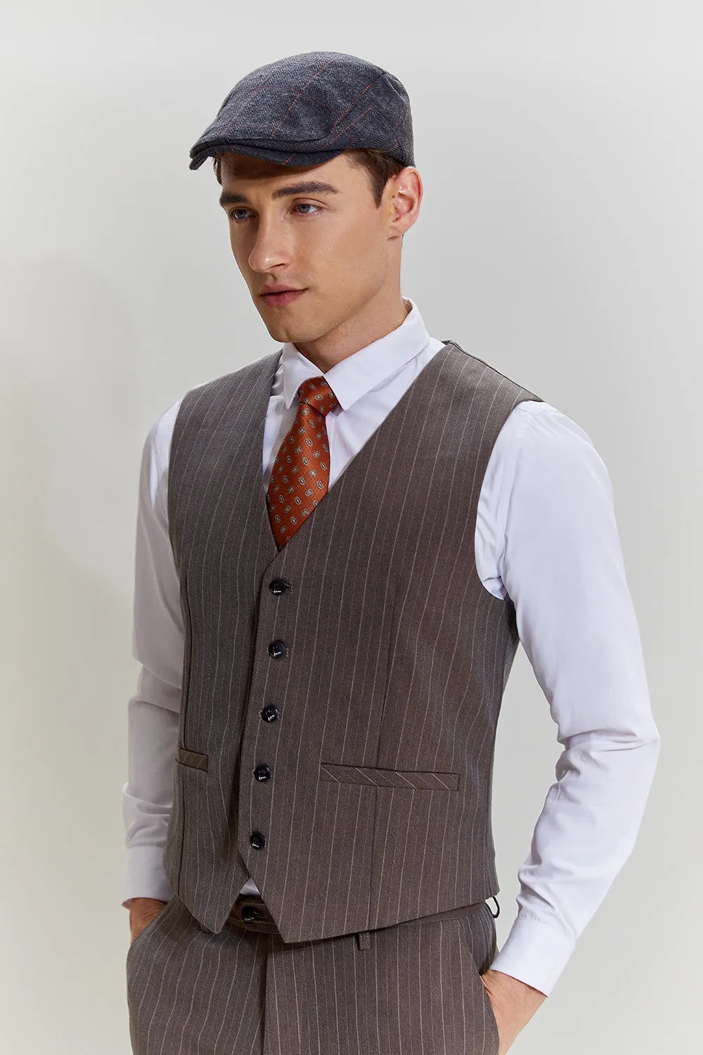Coffee Pinstripe 3 Piece Men's Party Suits