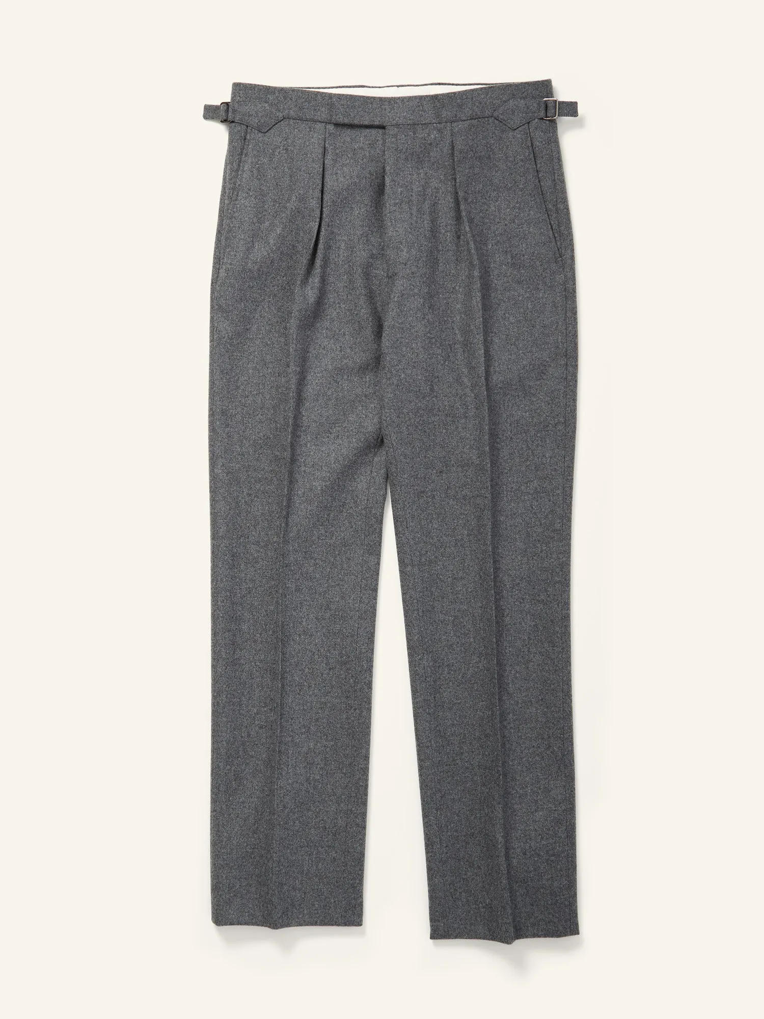 Colkirk Woolen Flannel Pleated Trousers Mid Grey