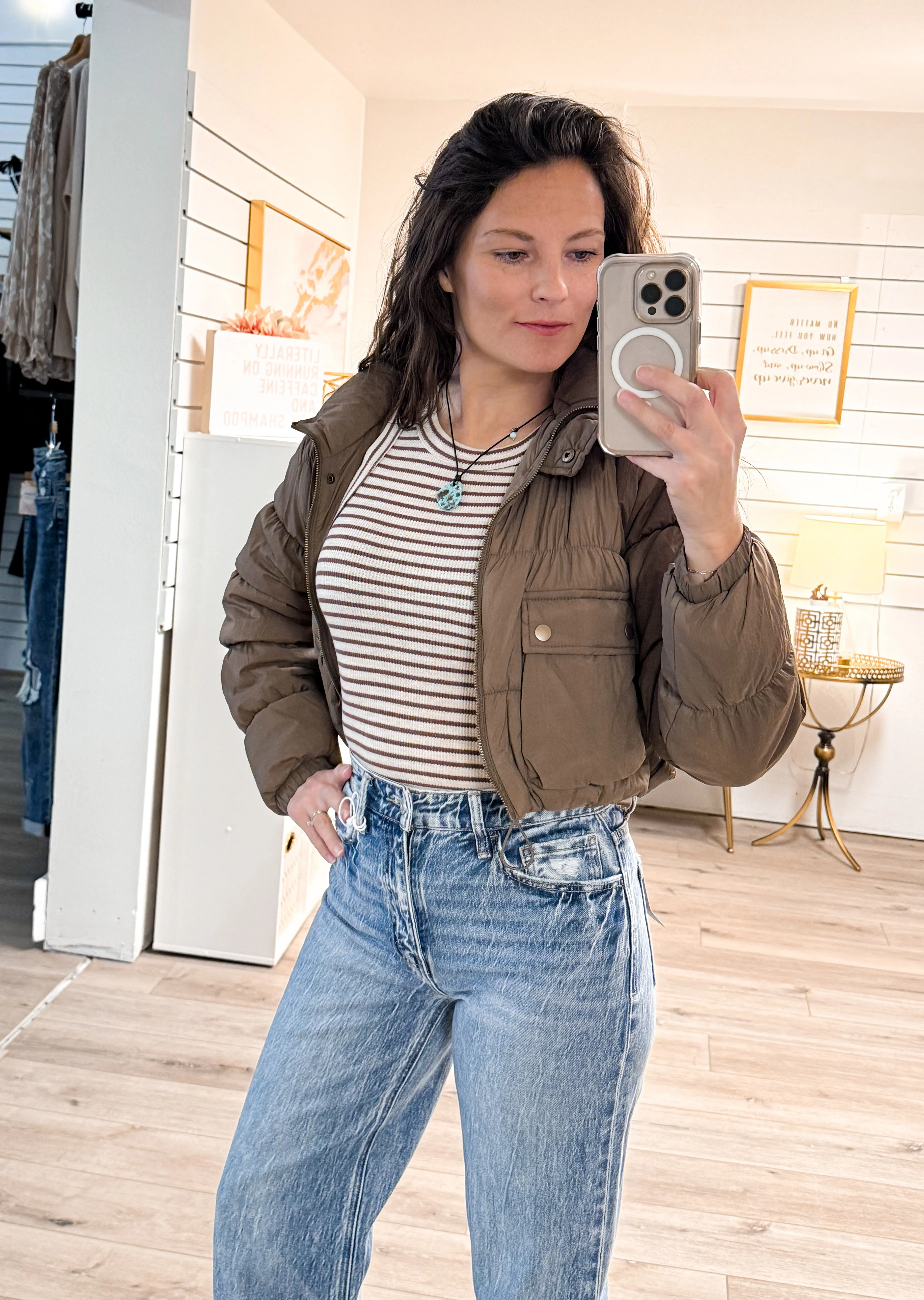 Cropped Cargo Puffer Jacket