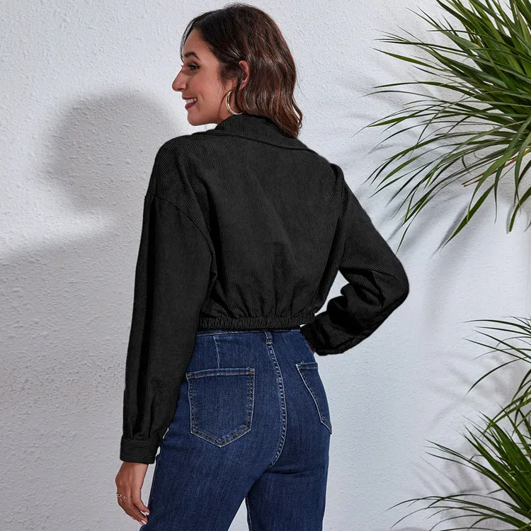 Cropped Fabric Jacket with Buttons and Breast Pockets