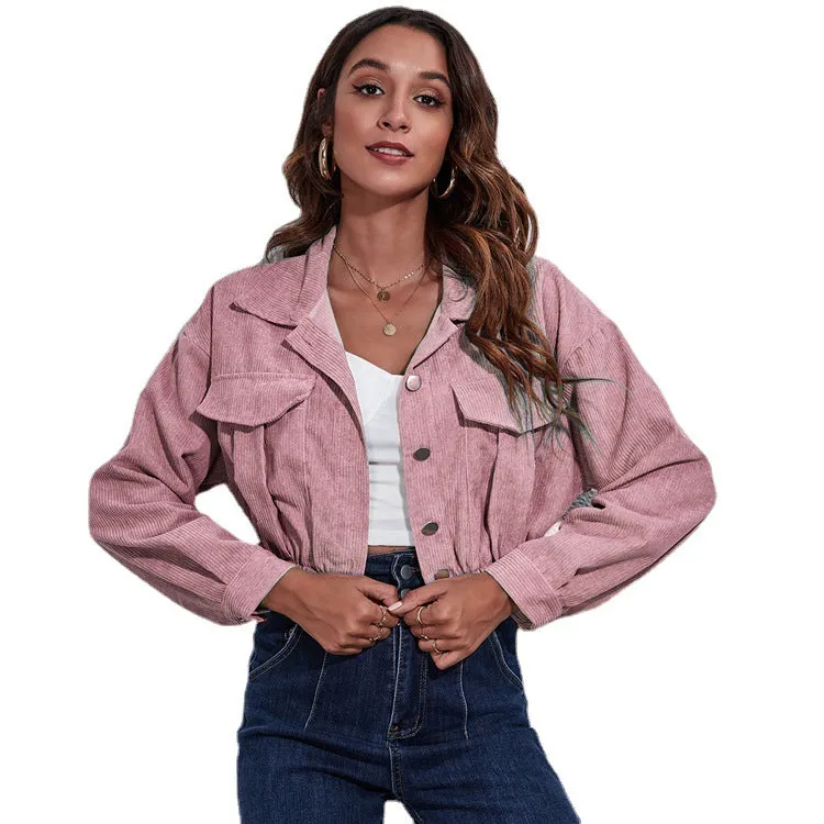 Cropped Fabric Jacket with Buttons and Breast Pockets