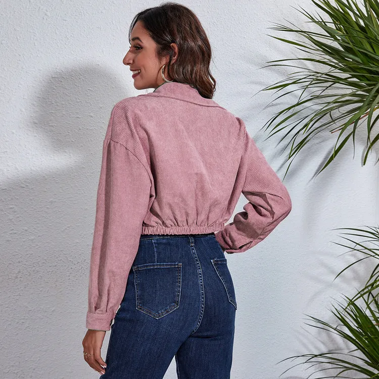 Cropped Fabric Jacket with Buttons and Breast Pockets