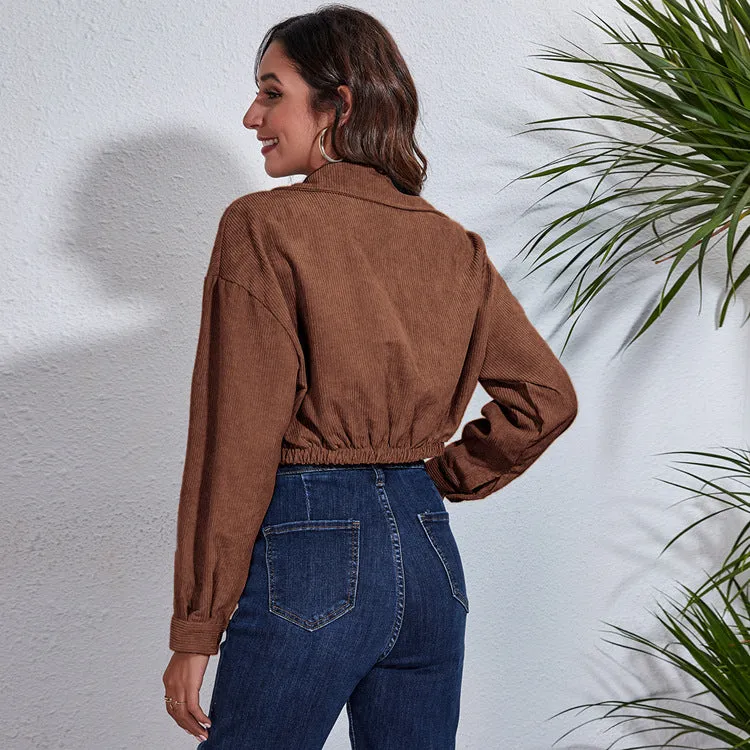 Cropped Fabric Jacket with Buttons and Breast Pockets