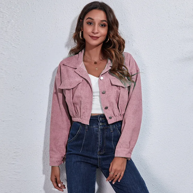 Cropped Fabric Jacket with Buttons and Breast Pockets