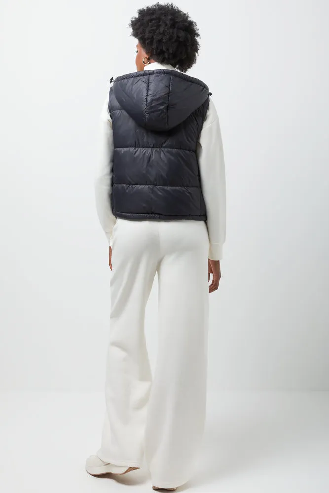 Cropped Hooded Sleeveless Jacket Black