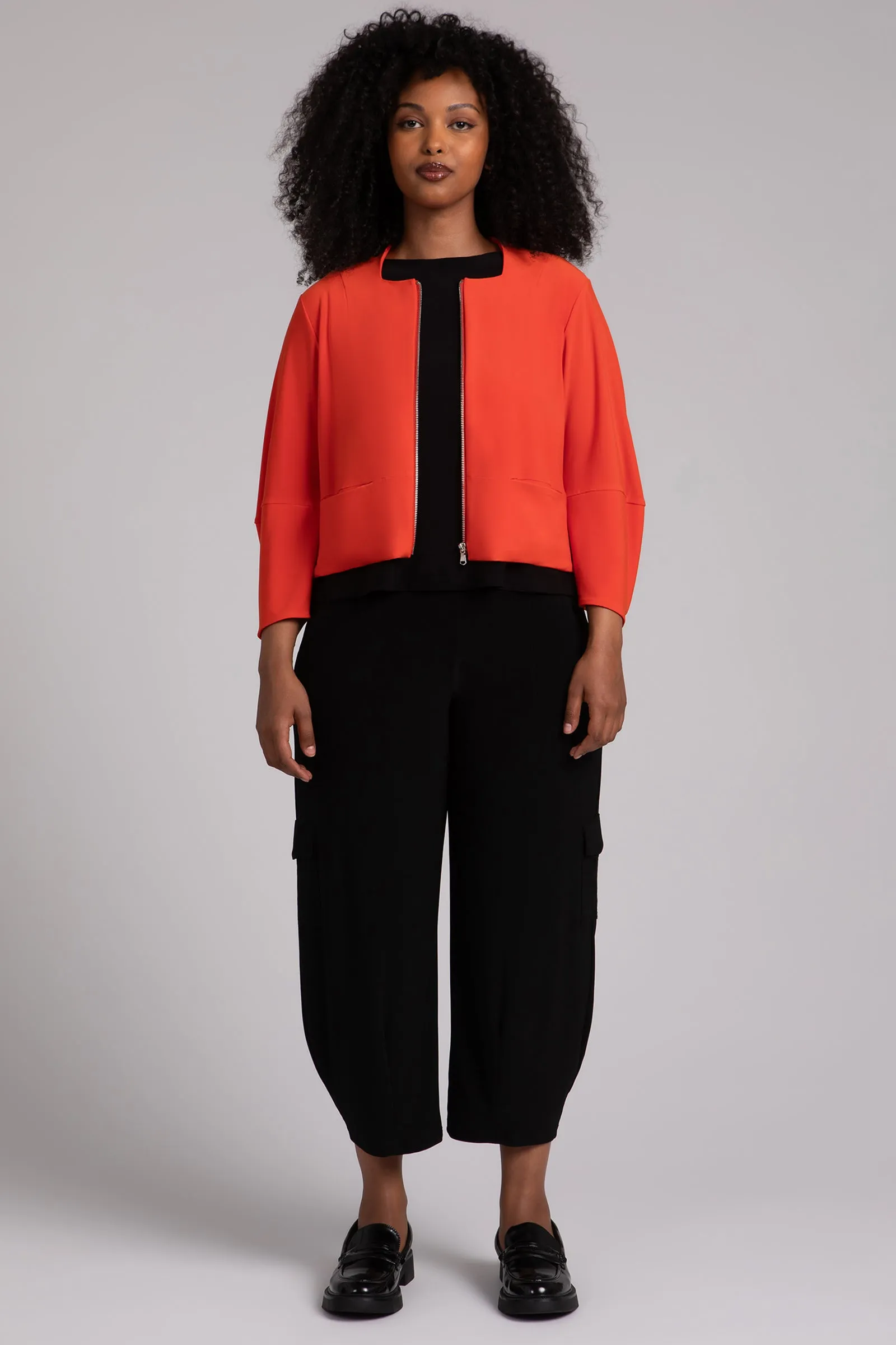 Cropped Lantern Jacket with Zip Front
