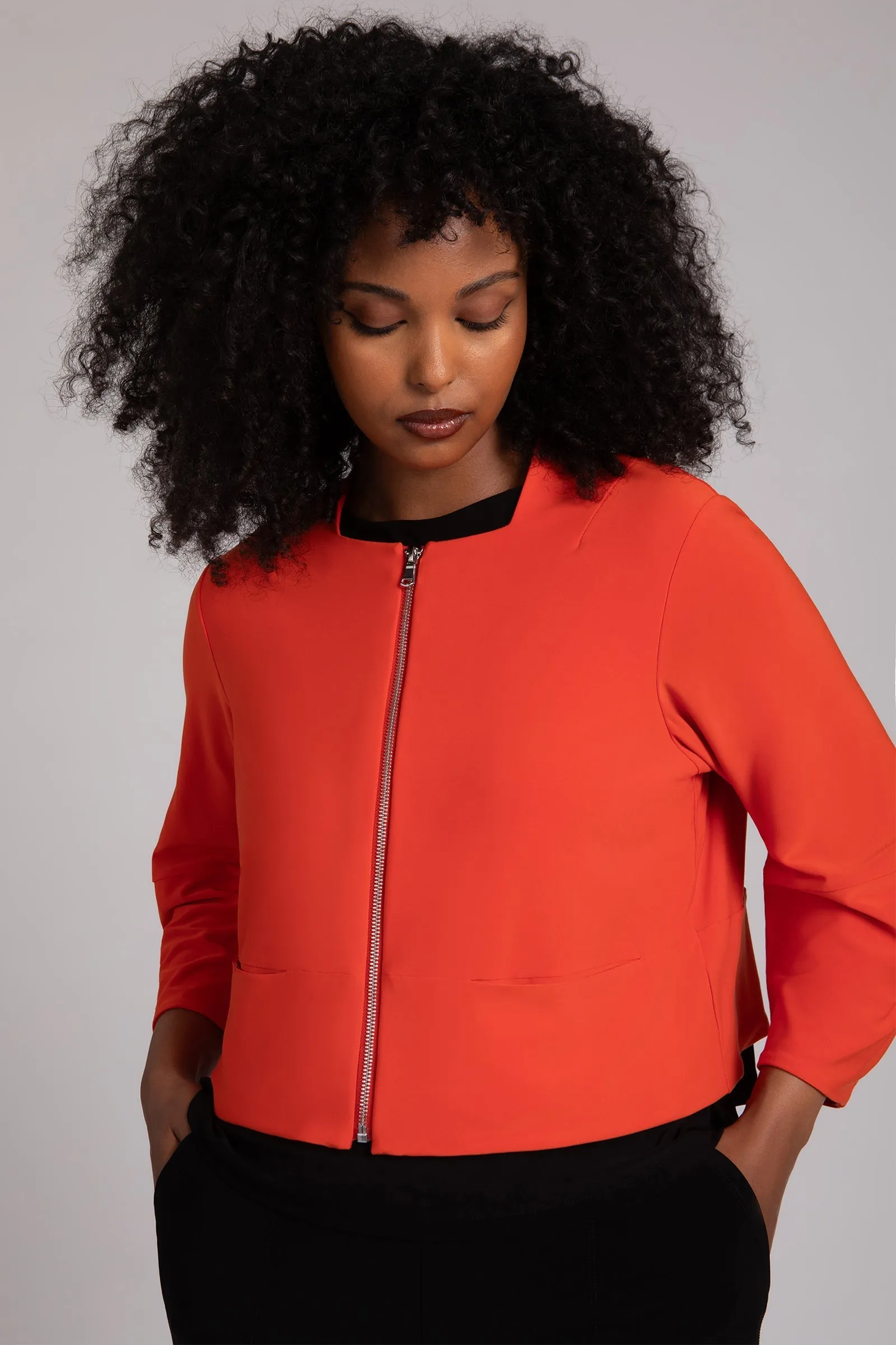 Cropped Lantern Jacket with Zip Front
