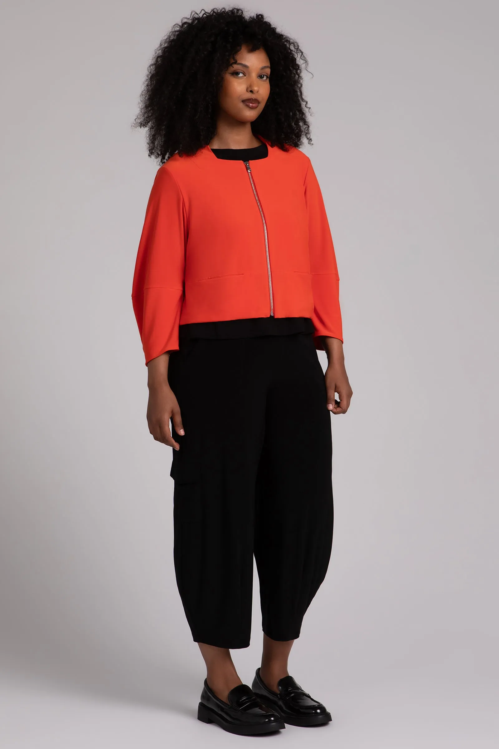 Cropped Lantern Jacket with Zip Front