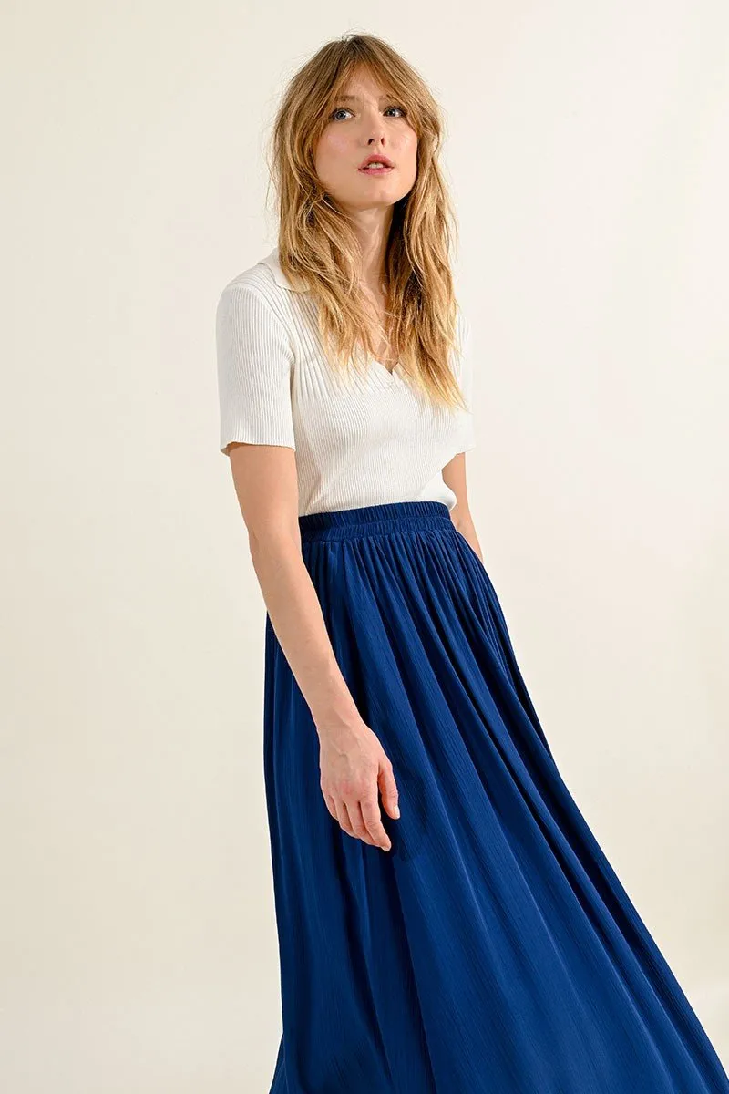 CRUMPLED-EFFECT MIDI SKIRT