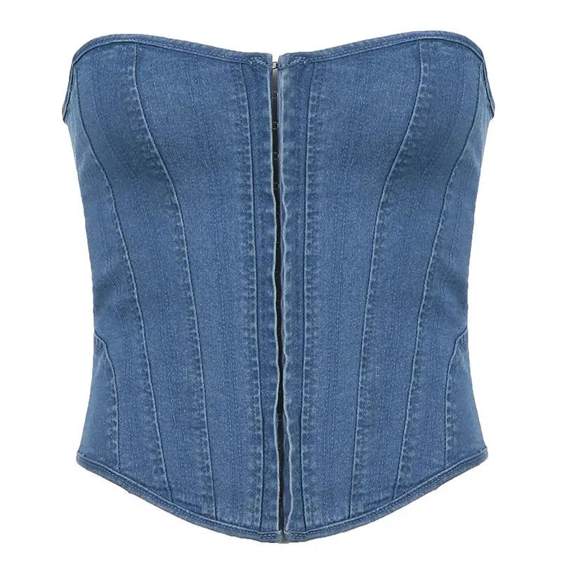 DareTo Strapless Boned Denim Corset Top