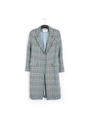 Dark green plaid double-breasted coat