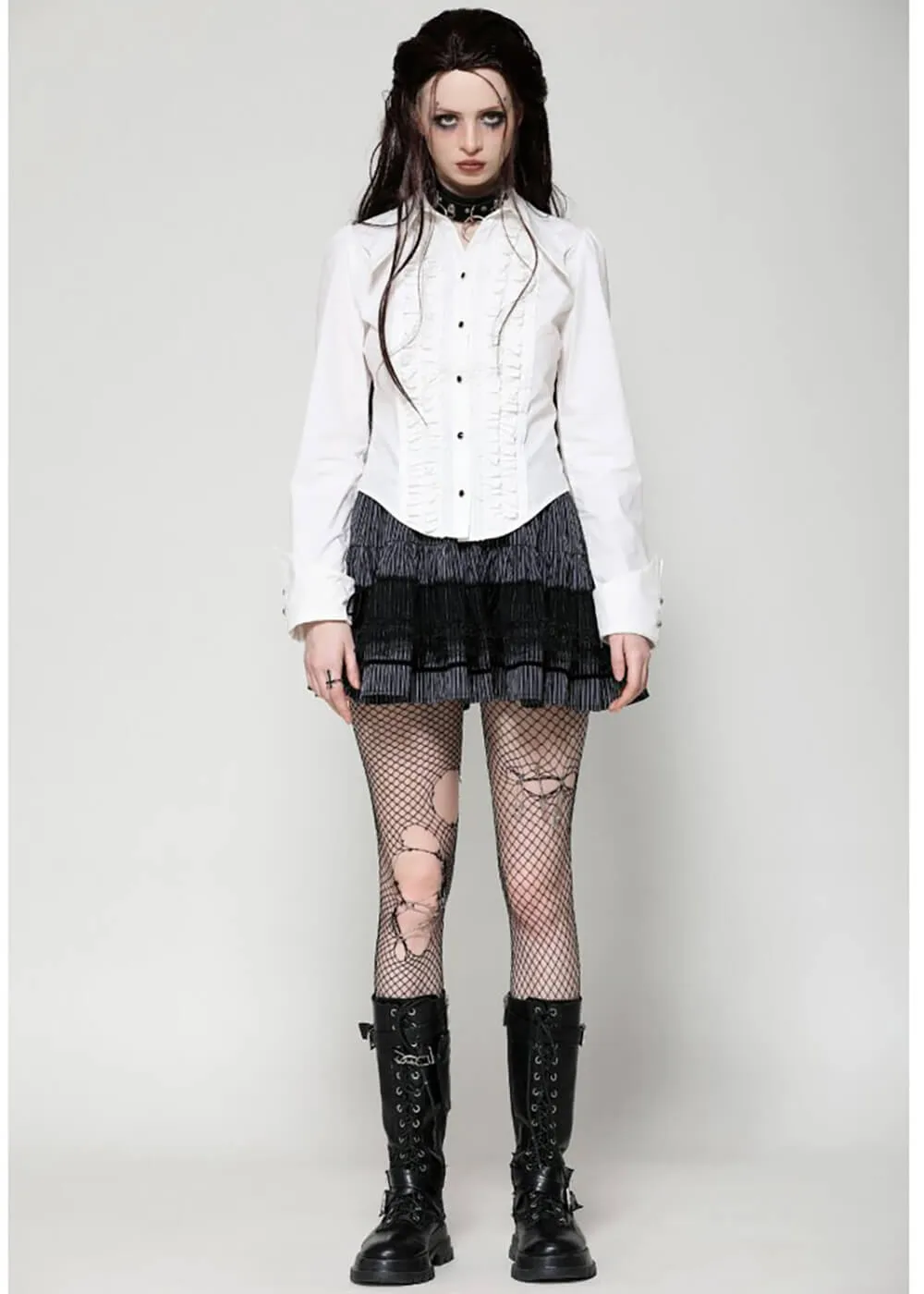 Dark In Love Victorian Ruffles Blouse White