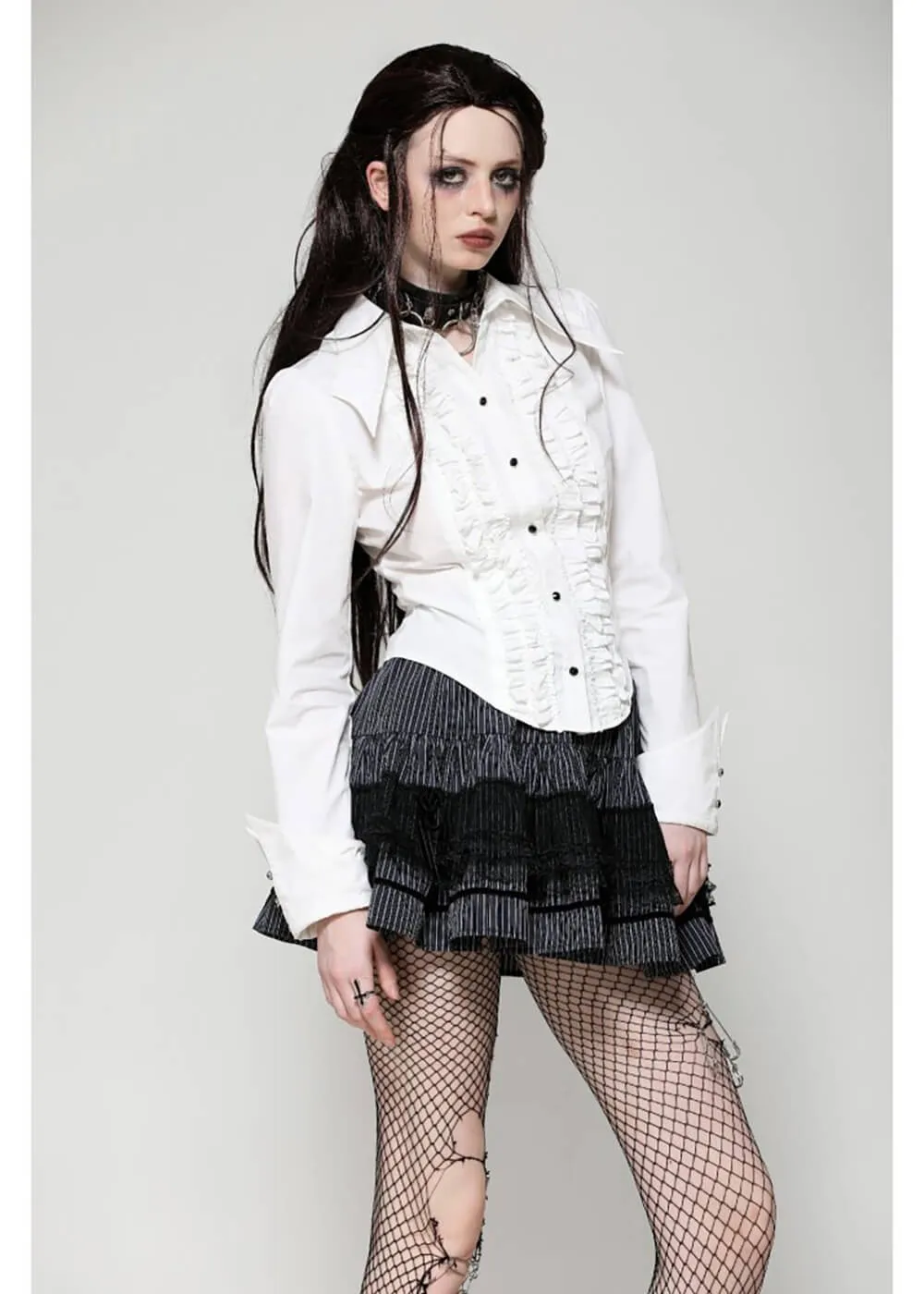 Dark In Love Victorian Ruffles Blouse White