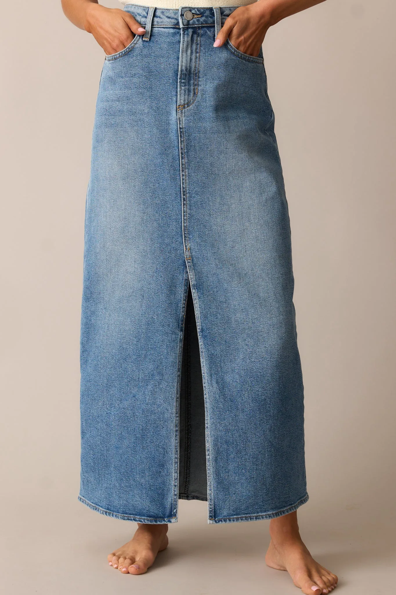 Days Of Dreaming Medium Wash Denim Midi Skirt