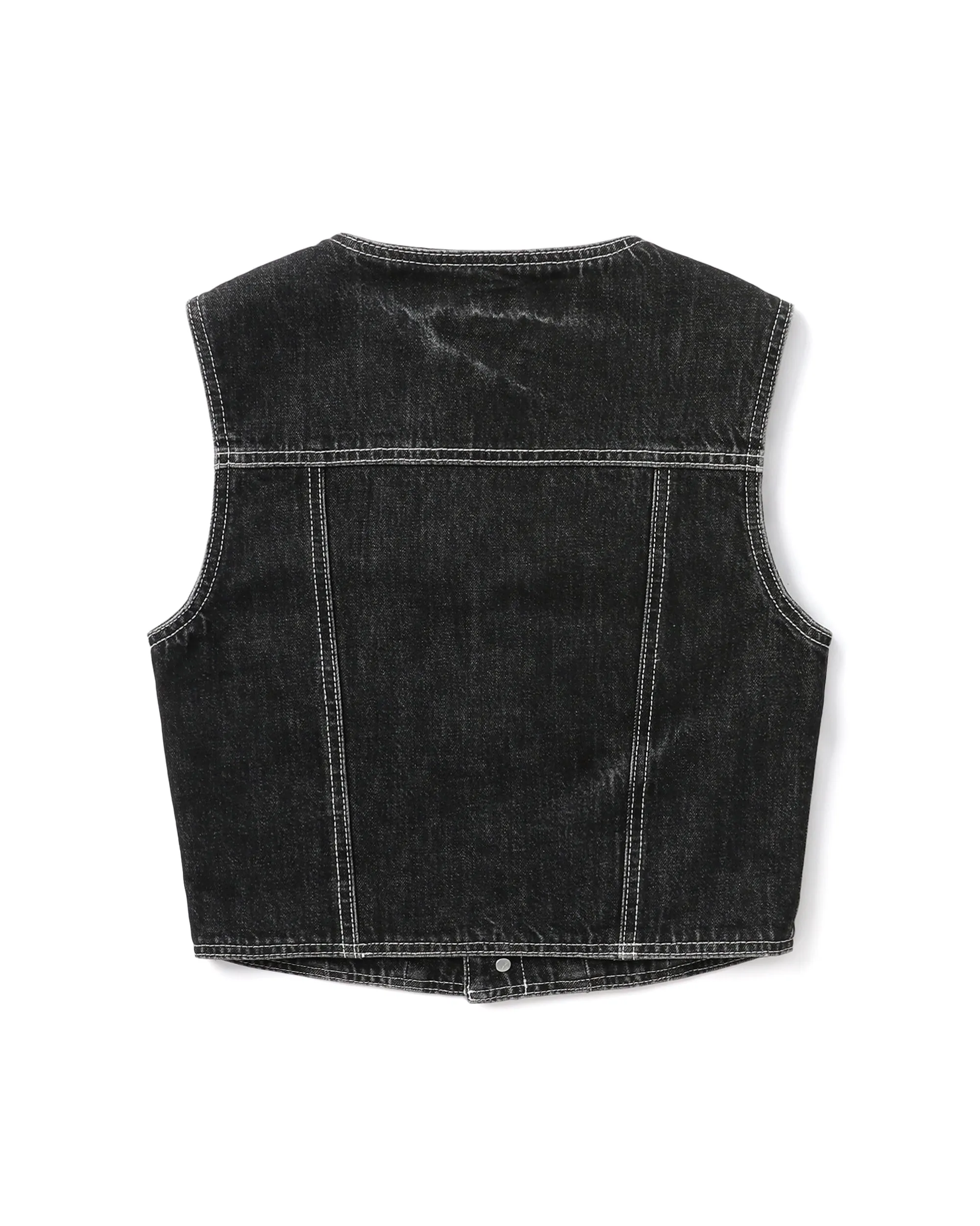 Denim collarless vest