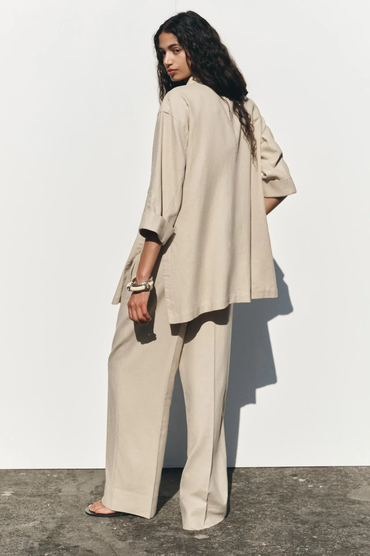 Double-breasted linen-blend blazer
