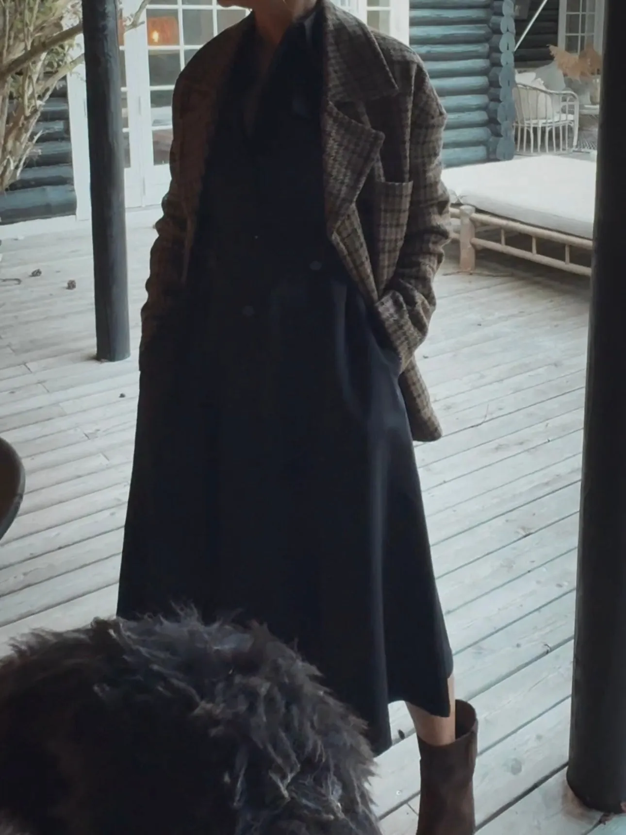 DOUBLET-BREASTED CHECKERED BLAZER - BROWN