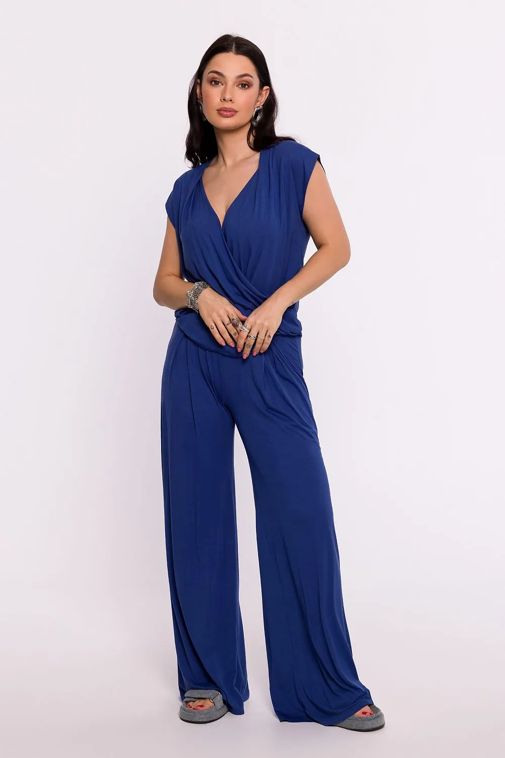Draped Envelope Blouse with Batwing Sleeves