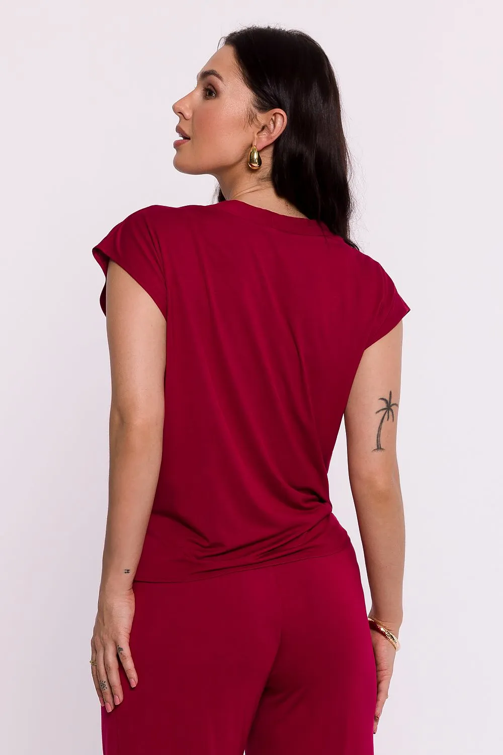 Draped Envelope Blouse with Batwing Sleeves