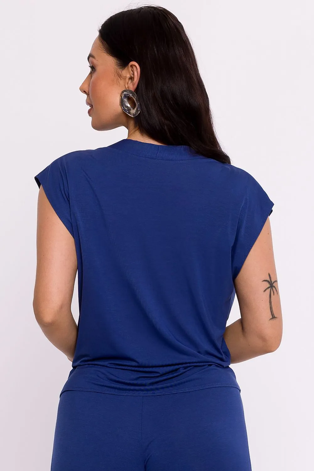Draped Envelope Blouse with Batwing Sleeves