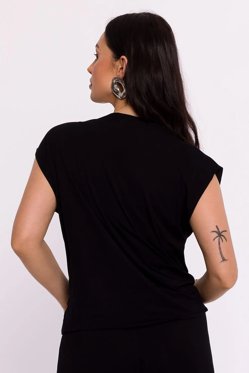 Draped Envelope Blouse with Batwing Sleeves
