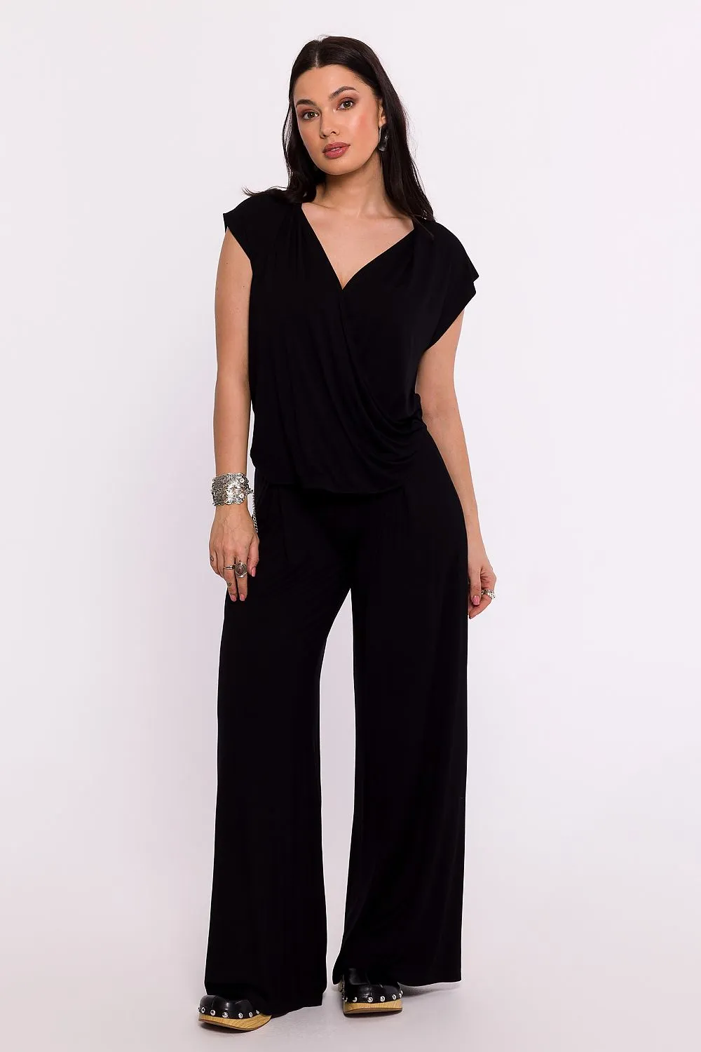 Draped Envelope Blouse with Batwing Sleeves