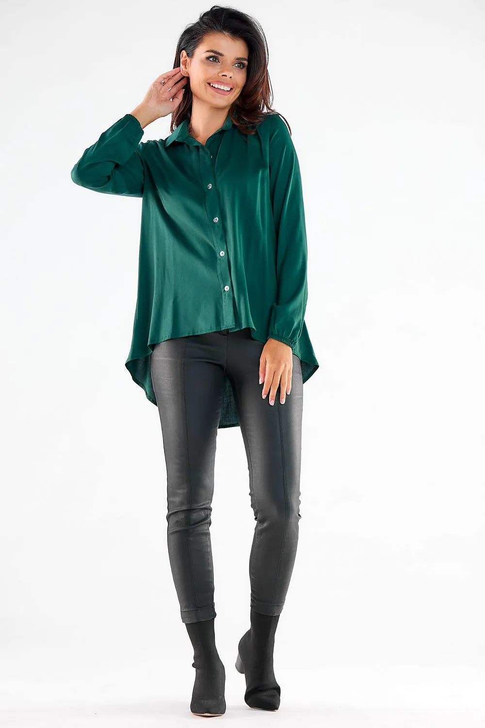 Draped Long-Sleeve Relaxed Shirt