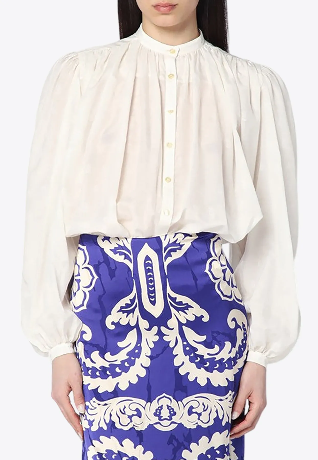 Draped Silk-Blend Blouse