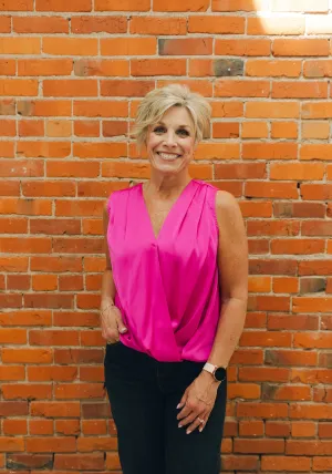 Draped Sleeveless Blouses - Hot Flamingo