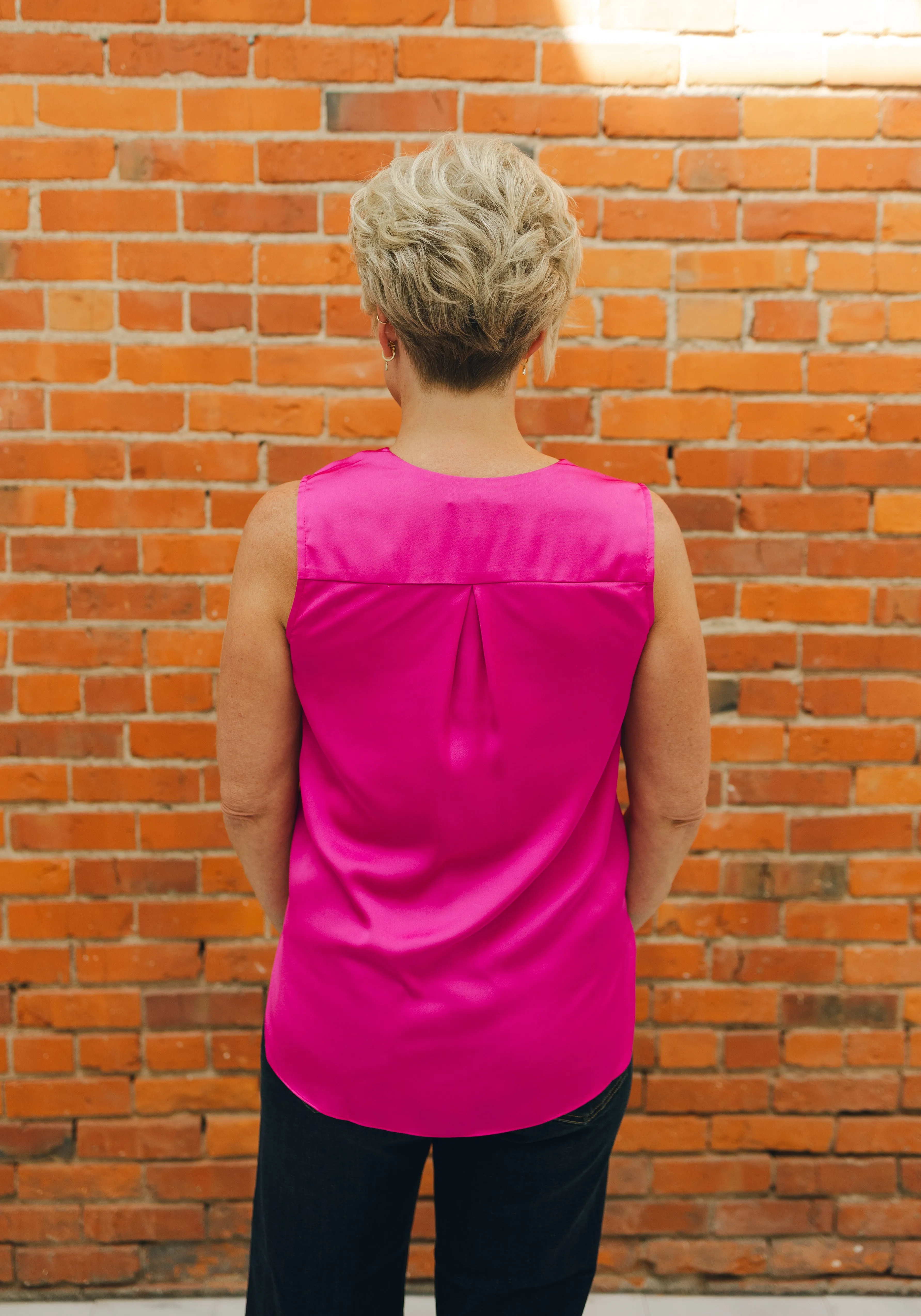 Draped Sleeveless Blouses - Hot Flamingo