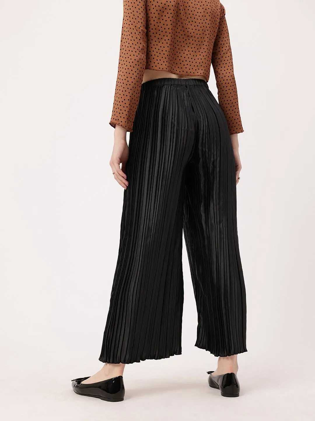 DressBerry Women Luxurious Layers Accordion Pleated Satin Finish Wide Leg Trousers