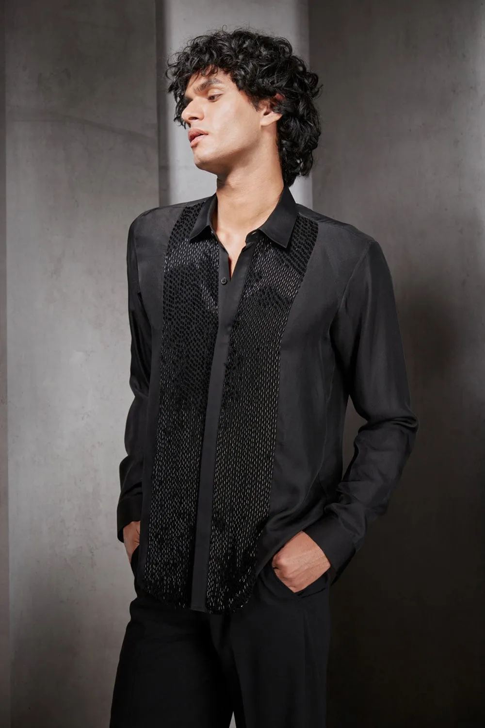 Embroidered Crepe Shirt