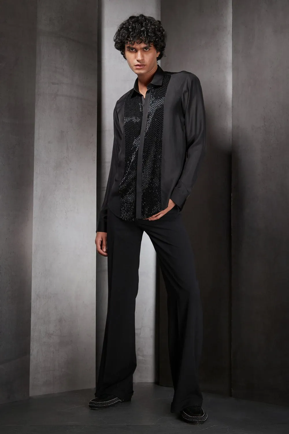 Embroidered Crepe Shirt