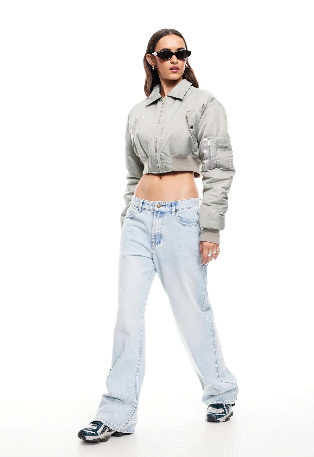 ESSENTIAL CROPPED BOMBER - MATCHA