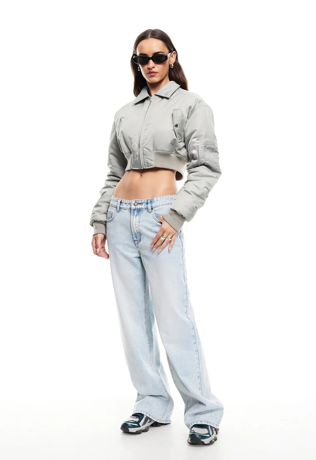 ESSENTIAL CROPPED BOMBER - MATCHA