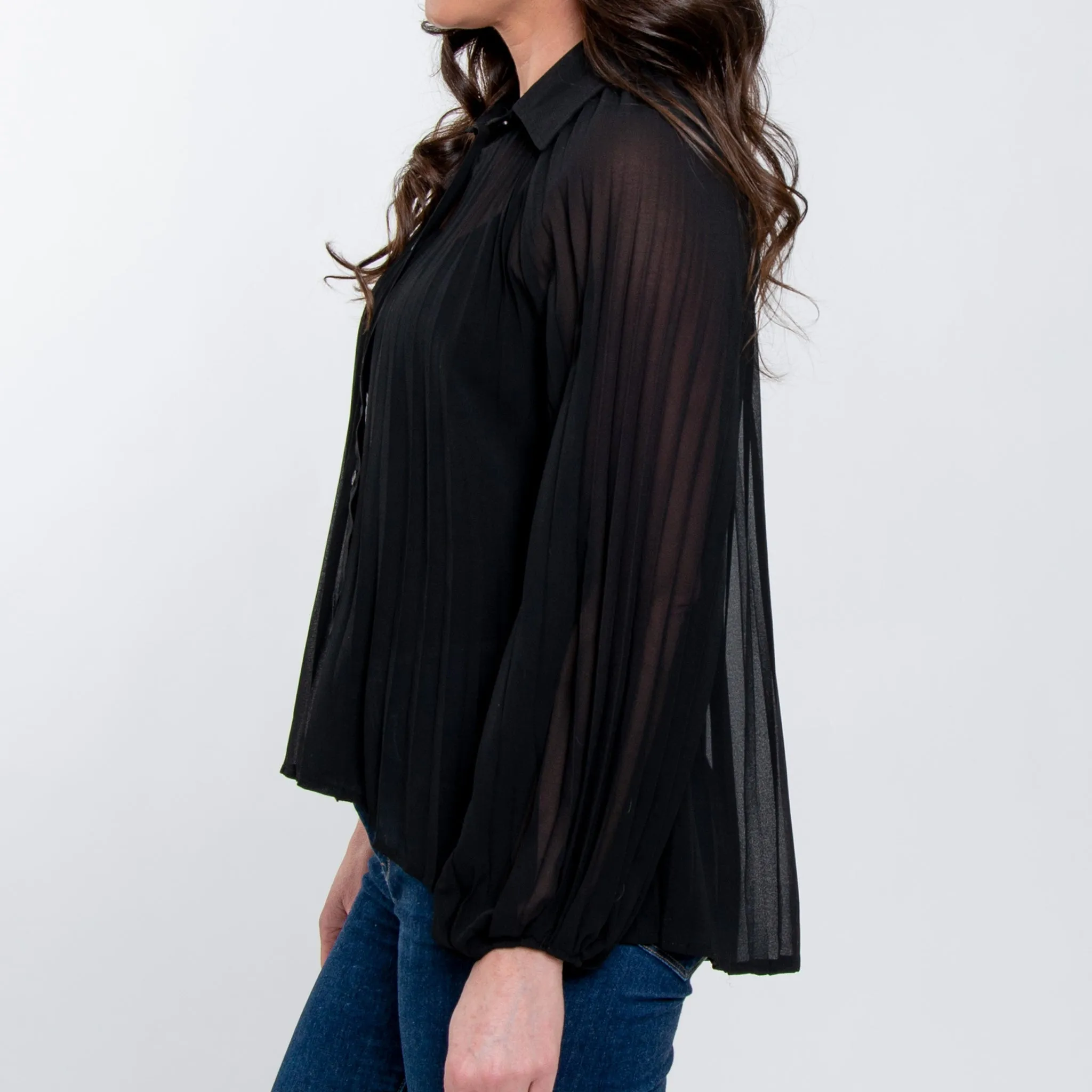 Essie Pleated Button Up Blouse
