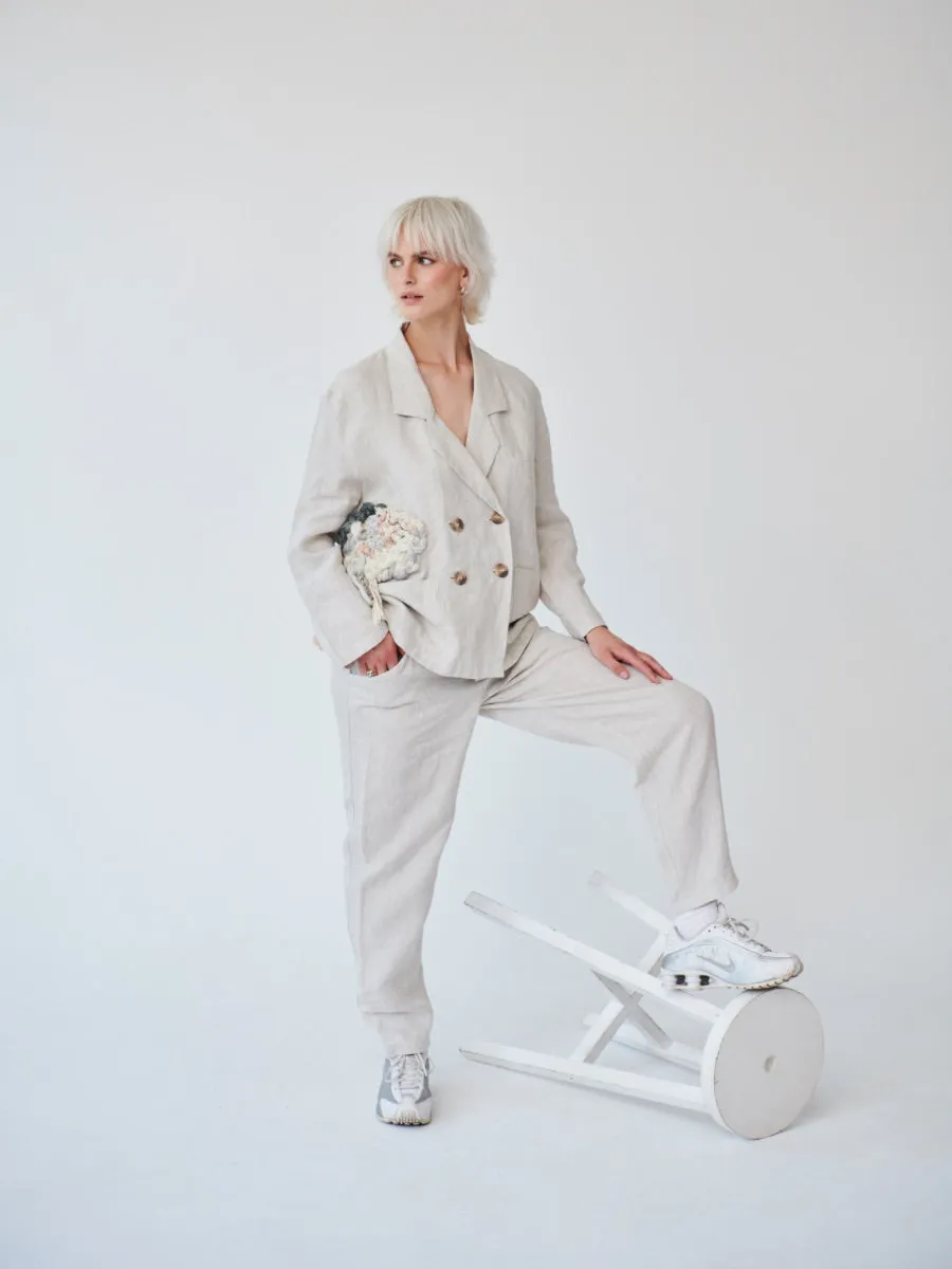 Ethically Made Beige Linen Suit With Trim
