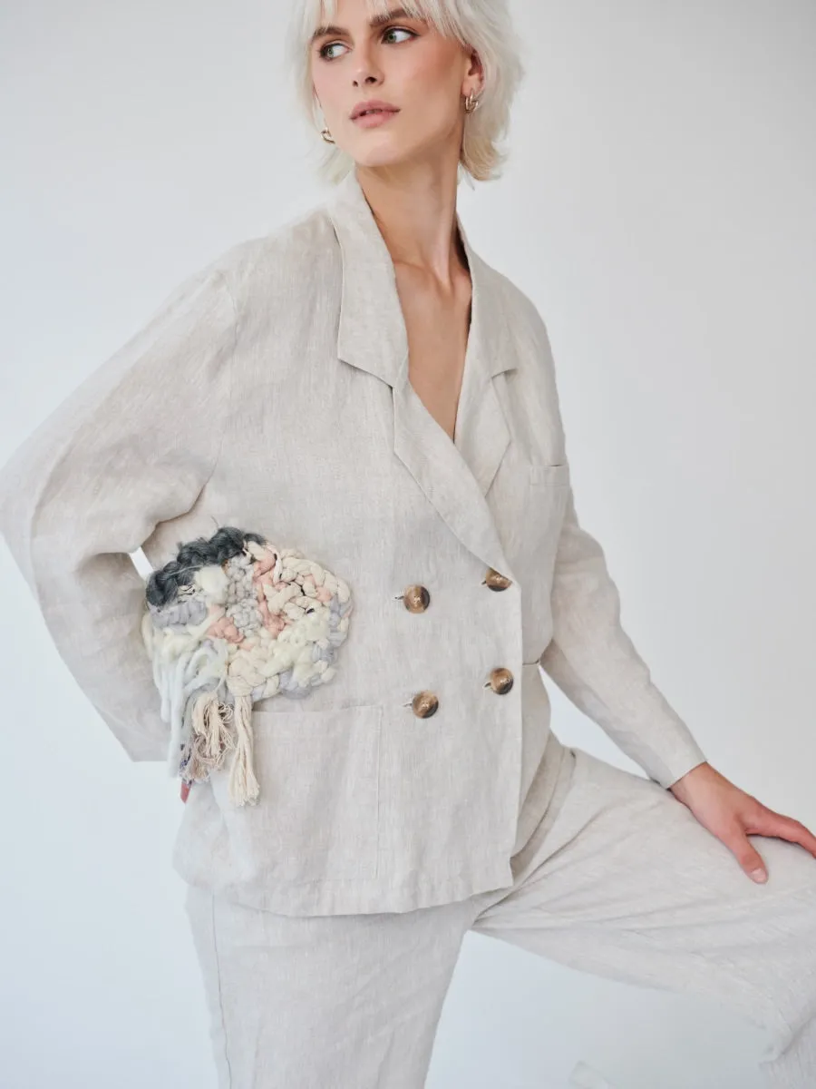 Ethically Made Beige Linen Suit With Trim