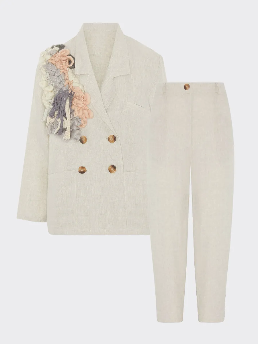 Ethically Made Beige Linen Suit With Trim