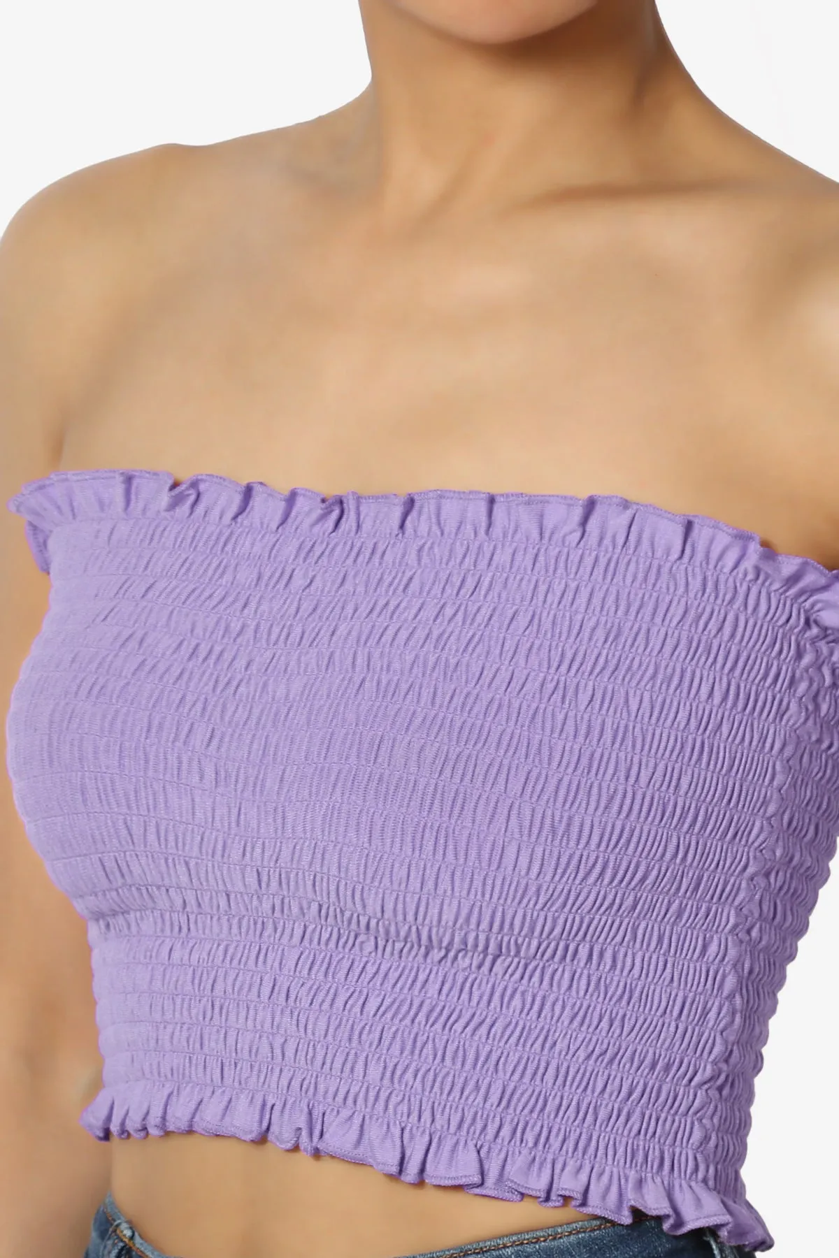 Faleece Frill Smocked Crop Tube Top PLUS