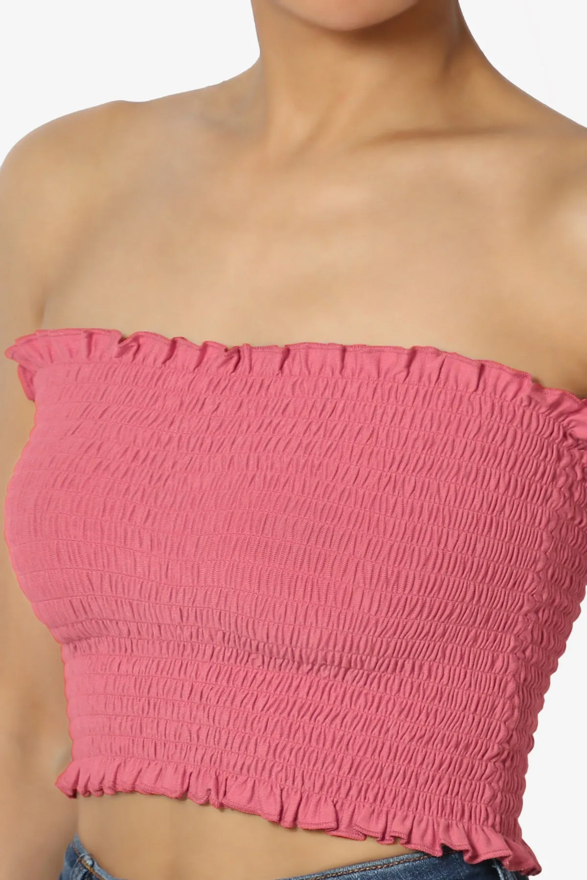 Faleece Frill Smocked Crop Tube Top PLUS