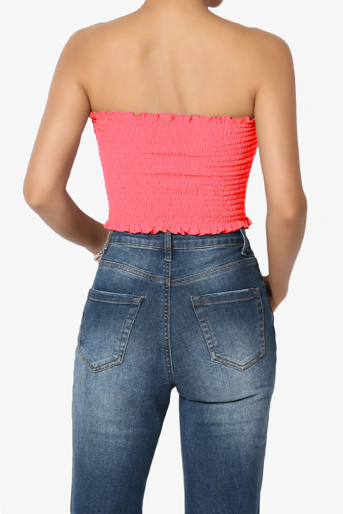 Faleece Frill Smocked Crop Tube Top PLUS